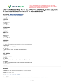 One Year of Laboratory Based COVID-19 Surveillance System in Belgium: Main Indicators and Performance of the Laboratories