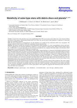 Metallicity of Solar-Type Stars with Debris Discs and Planets⋆⋆⋆