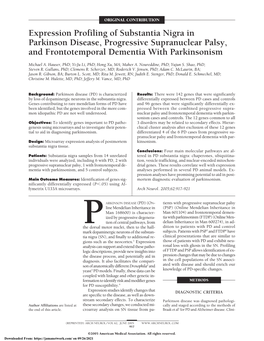 Expression Profiling of Substantia Nigra in Parkinson Disease, Progressive Supranuclear Palsy, and Frontotemporal Dementia with Parkinsonism