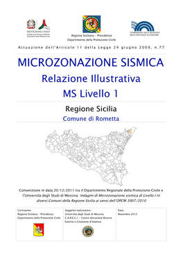 MICROZONAZIONE SISMICA Relazione Illustrativa MS Livello 1 Regione Sicilia Comune Di Rometta