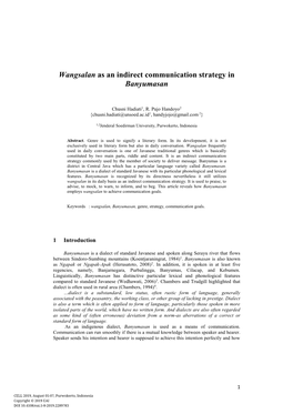 Wangsalan As an Indirect Communication Strategy in Banyumasan
