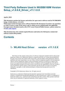 Third Party Software Used in WUSB6100M Version Setup V1.0.0.8 Driver V11.1.0.X