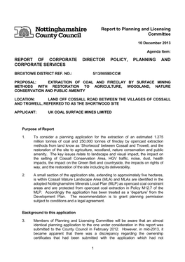 Report to Planning and Licensing Committee REPORT OF