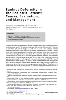 Equinus Deformity in the Pediatric Patient: Causes, Evaluation, and Management