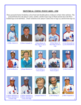 Montreal Expos Postcards - 1990