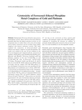 Cytotoxicity of Ferrocenyl–Ethynyl Phosphine Metal Complexes of Gold and Platinum