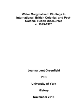 Colonial Health Discourses C. 1925-1975 Joanna Lunt