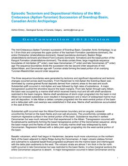 Episodic Tectonism and Depositional History of the Mid- Cretaceous (Aptian-Turonian) Succession of Sverdrup Basin, Canadian Arctic Archipelago