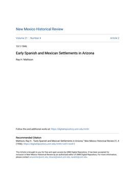 Early Spanish and Mexican Settlements in Arizona