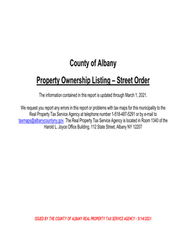 County of Albany Property Ownership Listing – Street Order