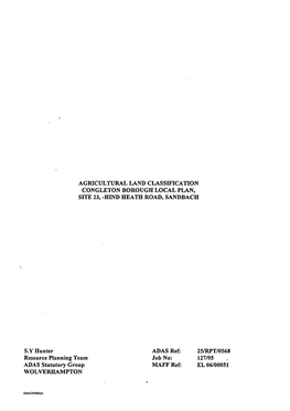 Agricultural Land Classification Congleton Borough Local Plan, Site 23, -Hind Heath Road, Sandbach