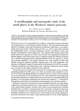 A Metallographic and Microprobe Study of the Metal Phases in the Weekeroo Station Meteorite