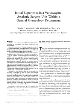 Initial Experience in a Vulvovaginal Aesthetic Surgery Unit Within a General Gynecology Department