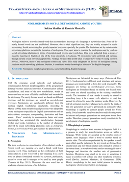 NEOLOGISMS in SOCIAL NETWORKING AMONG YOUTHS Sakina Shahlee & Rosniah Mustaffa