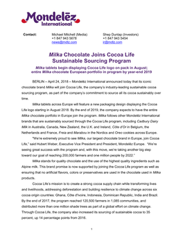 Milka Chocolate Joins Cocoa Life Sustainable Sourcing Program