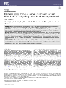 Interferon-Alpha Promotes Immunosuppression Through IFNAR1/STAT1 Signalling in Head and Neck Squamous Cell Carcinoma