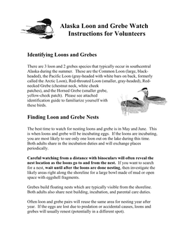 Alaska Loon and Grebe Watch Instructions for Volunteers