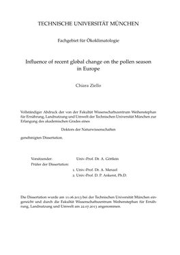 Influence of Recent Global Change on the Pollen Season in Europe