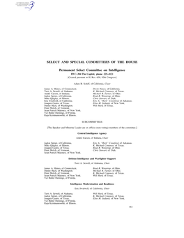 Select and Special Committees of the House