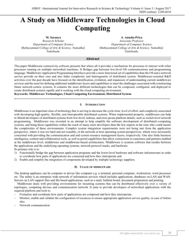 A Study on Middleware Technologies in Cloud Computing (IJIRST/ Volume 4 / Issue 3 / 006)