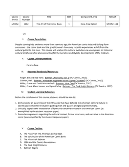 Course Prefix Course Number Title SCH Component Area TCCCM