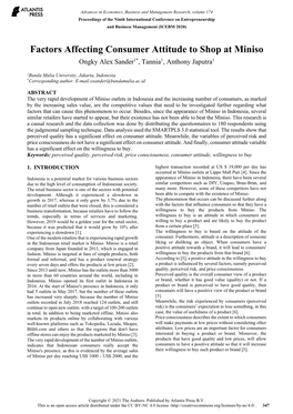 Factors Affecting Consumer Attitude to Shop at Miniso Ongky Alex Sander1*, Tannia1, Anthony Japutra1