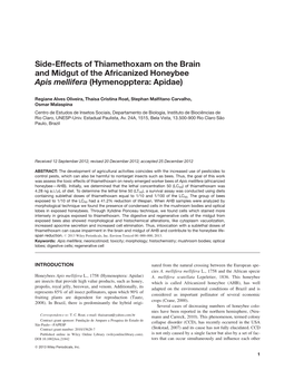 Side-Effects of Thiamethoxam on the Brain and Midgut of the Africanized Honeybee Apis Mellifera (Hymenopptera: Apidae)