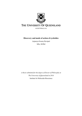 Discovery and Mode of Action of Cyclotides Anjaneya Swamy Ravipati Msc, M.Phil