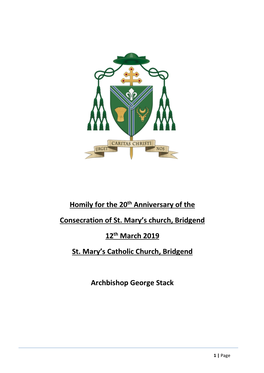 Homily for the 20Th Anniversary of the Consecration of St. Mary's Church