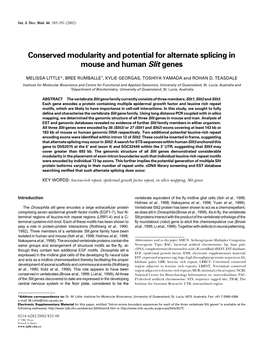 Conserved Modularity and Potential for Alternate Splicing in Mouse and Human Slit Genes