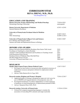 CURRICULUM VITAE RENA ZHENG, M.D., Ph.D