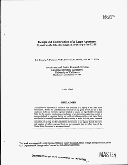 Design and Construction of a Large Aperture, Quadrupole Electromagnet Prototype for ILSE