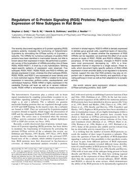 Regulators of G-Protein Signaling (RGS) Proteins: Region-Speciﬁc Expression of Nine Subtypes in Rat Brain