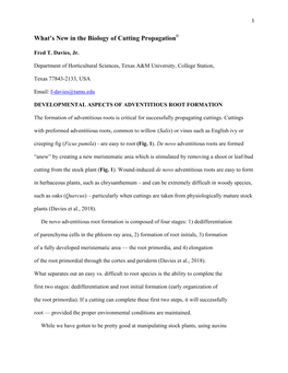 What's New in the Biology of Cutting Propagation