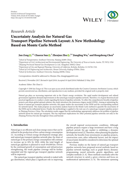 Research Article Uncertainty Analysis for Natural Gas Transport Pipeline Network Layout: a New Methodology Based on Monte Carlo Method