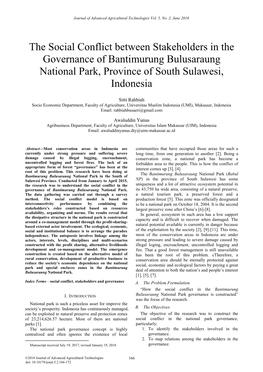 The Social Conflict Between Stakeholders in the Governance of Bantimurung Bulusaraung National Park, Province of South Sulawesi, Indonesia