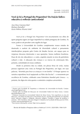 Você Já Foi a Portugal Dos Pequenitos? Da Fruição Lúdico- Educativa À Reflexão (Anti)Colonial