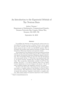 An Introduction to the Equatorial Orbitals of Toy Neutron Stars