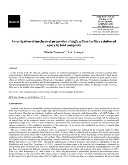 Investigation of Mechanical Properties of Luffa Cylindrica Fibre Reinforced Epoxy Hybrid Composite