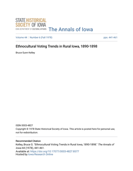 Ethnocultural Voting Trends in Rural Iowa, 1890-1898