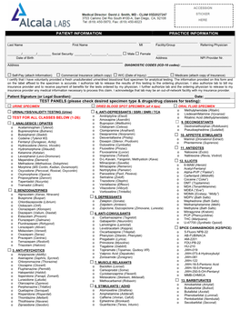 Please Check Desired Specimen Type & Drugs/Drug Classes for Testing