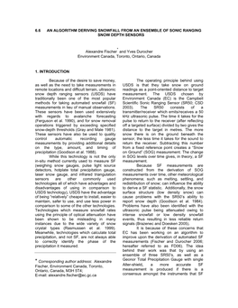 6.6 an Algorithm Deriving Snowfall from an Ensemble of Sonic Ranging Snow Depth Sensors