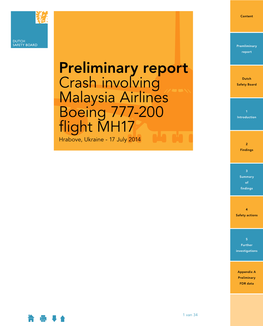 Preliminary Report Crash Involving Malaysia Airlines Boeing 777-200 Flight MH17 Hrabove, Ukraine - 17 July 2014