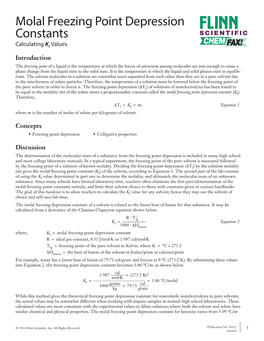 Molal Freezing Point Depression Constants SCIENTIFIC Calculating Kf Values