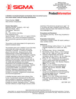 L-Histidine Monohydrochloride Monohydrate, from Non-Animal Source Cell Culture Tested, Meets EP Testing Specifications Product