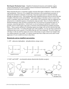 Bio-Organic Mechanism Game – Simplistic Biochemical Structures and Simplistic Organic Reaction Mechanisms Are Used to Explain Common Biochemical Transformations