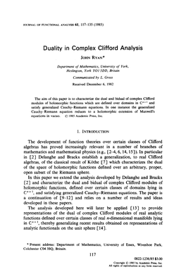 Duality in Complex Clifford Analysis