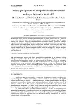 Análise Quali-Quantitativa De Espécies Arbóreas Encontradas No Parque Da Jaqueira, Recife - PE M