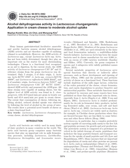 Alcohol Dehydrogenase Activity in Lactococcus Chungangensis: Application in Cream Cheese to Moderate Alcohol Uptake