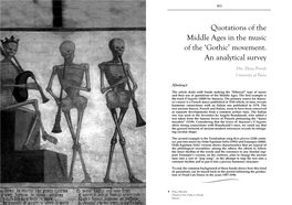 Quotations of the Middle Ages in the Music of the 'Gothic' Movement. an Analytical Survey